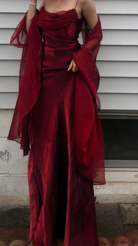 Vintage A Line Spaghetti Straps Sleeveless Burgundy Prom Dresses Long Prom Dress Main image