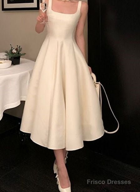 Vintage A-Line Square Neckline Satin Prom Dress Long Formal Dresses Main image
