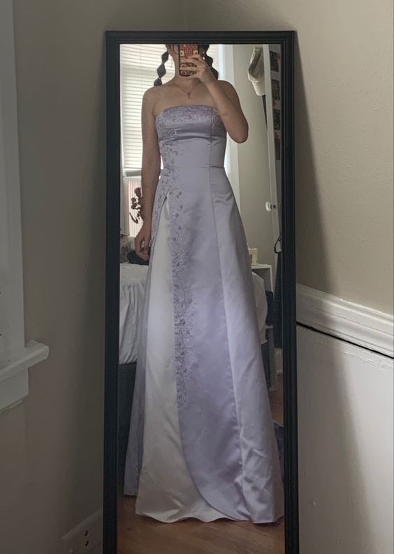 Vintage A Line Strapless Lilac Long Prom Dress Main image