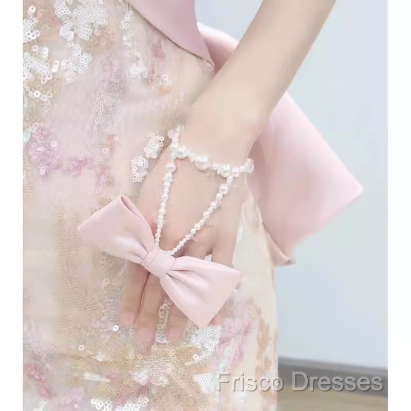 Vintage A Line Strapless Party Dress Pink Formal Prom Dress