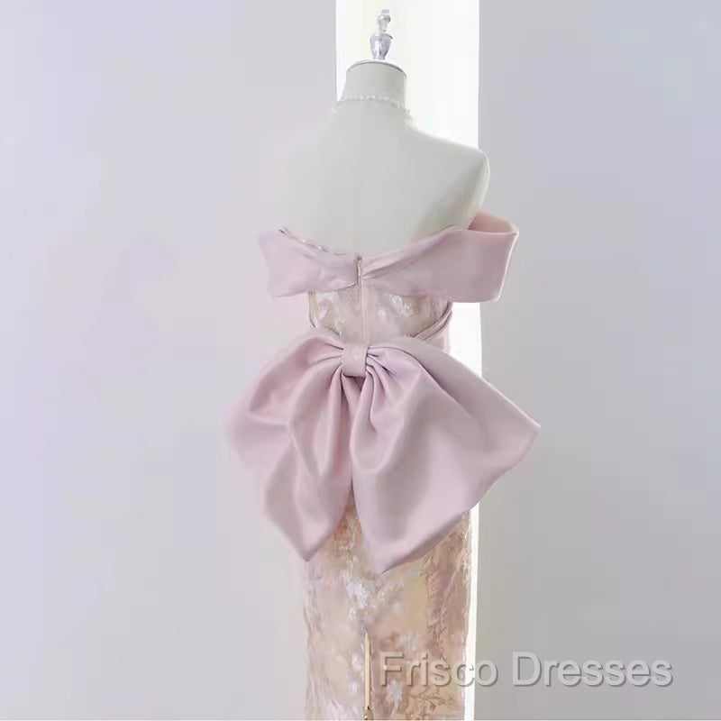 Vintage A Line Strapless Party Dress Pink Formal Prom Dress