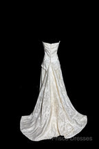Vintage A Line Strapless White Lace Formal Prom Gown Fairy Formal Prom Dress