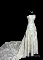 Vintage A Line Strapless White Lace Formal Prom Gown Fairy Formal Prom Dress