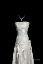 Vintage A Line Strapless White Lace Formal Prom Gown Fairy Formal Prom Dress
