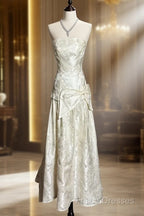 Vintage A Line Strapless White Lace Formal Prom Gown Fairy Formal Prom Dress