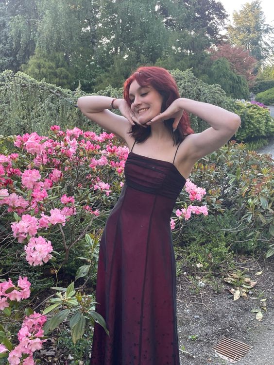 Vintage A Line Straps Burgundy Long Prom Dress Secondary image