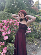 Vintage A Line Straps Burgundy Long Prom Dress