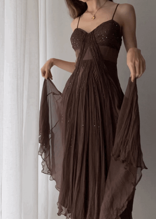Vintage A Line Straps Floor Length Brown Prom Dresses Main image