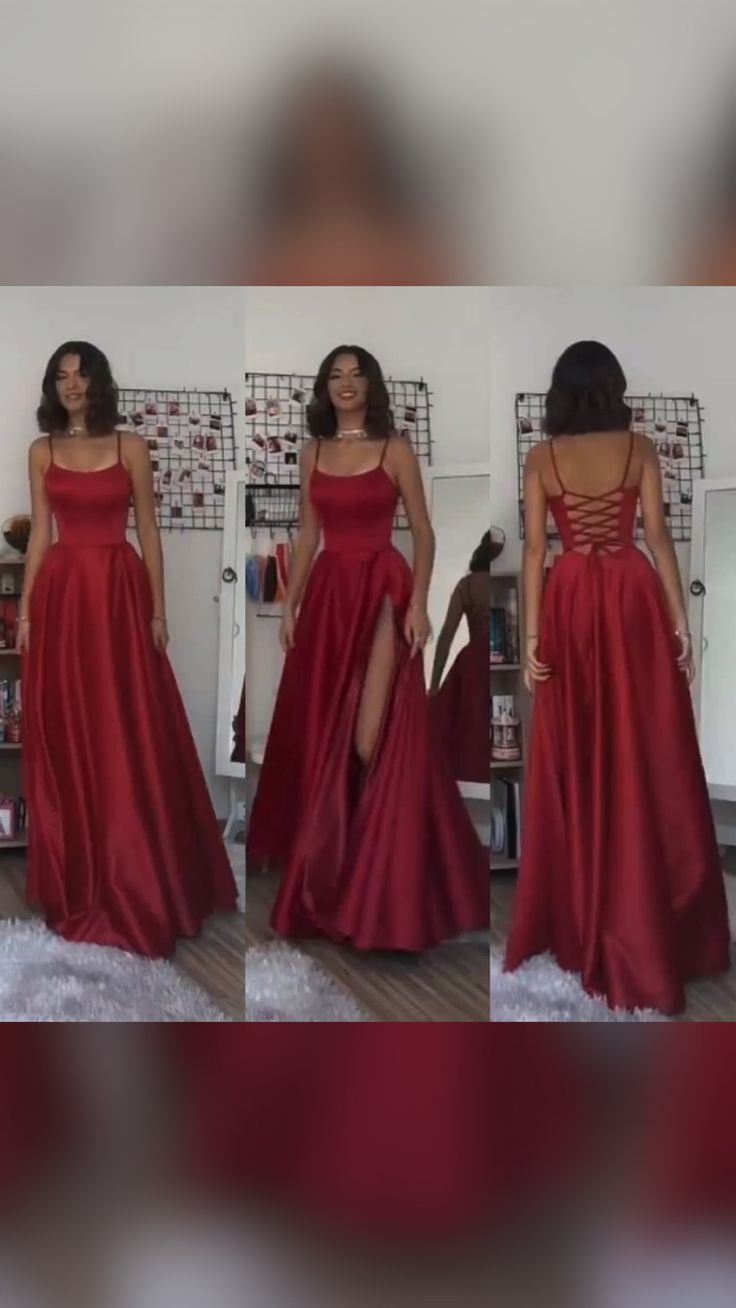 Vintage A Line Straps Floor Length Red Prom Dresses