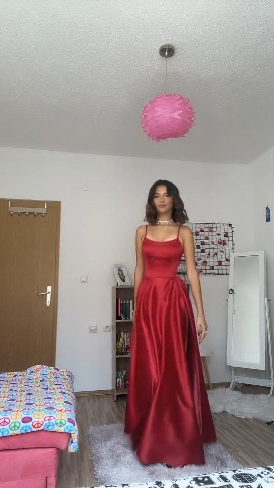Vintage A Line Straps Floor Length Red Prom Dresses Main image