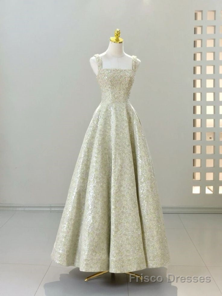 Vintage A line Straps Sequin Satin Long Evening Dress Prom Dresses Main image