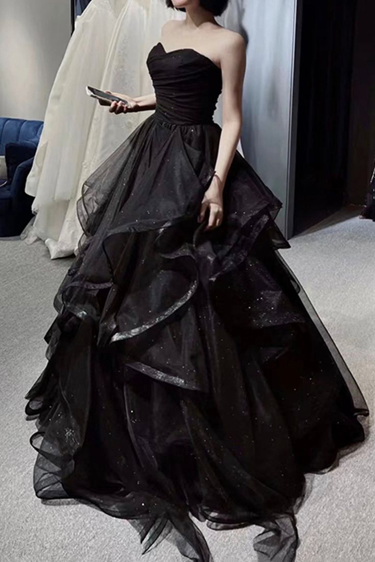 Vintage A Line Strapless Sleeveless Long Black Prom Dress