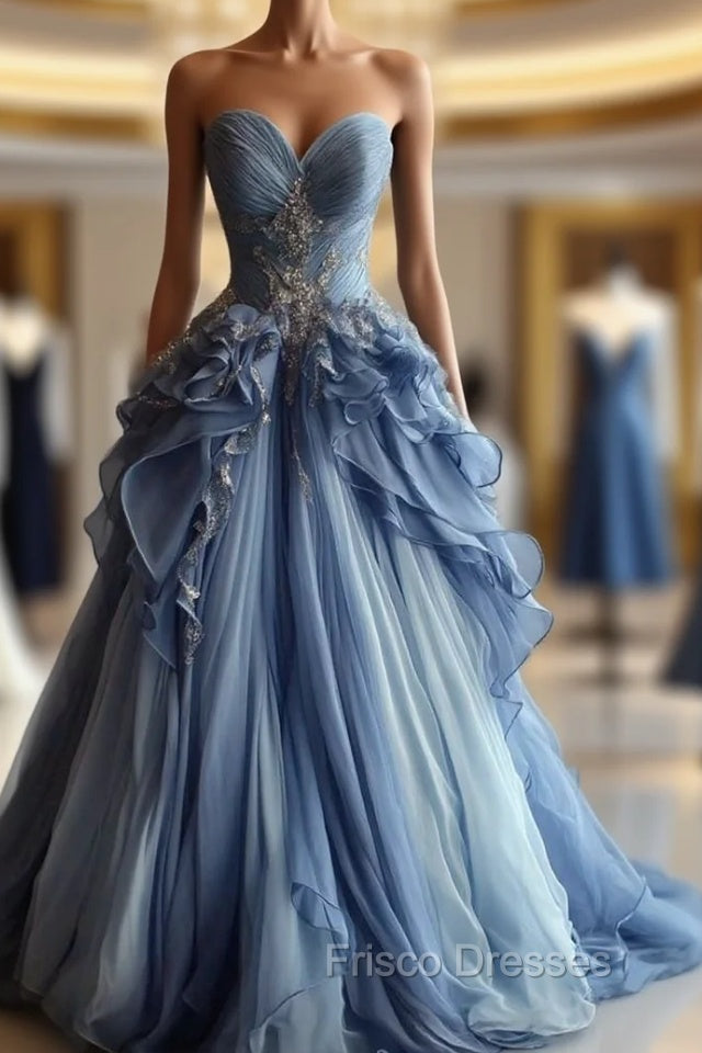 Vintage A-Line Sweetheart Chiffon Sequined Long Formal Prom Dress Evening Dress Main image