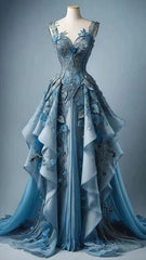 Vintage A Line Sweetheart Neck Chiffon Applique  Long Prom Dress, Evening Dress