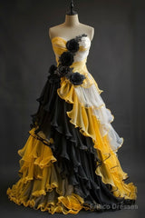 Vintage A-Line Sweetheart Neck Strapless Chiffon Long Prom Dress Applique Evening Gown