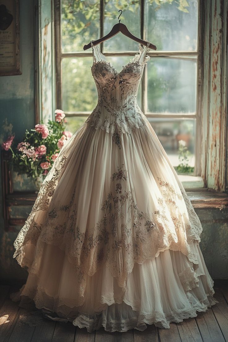 Vintage A-Line Sweetheart Neck Tulle Lace Long Prom Dress Applique Sweet Flower Wedding Dress Main image
