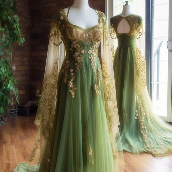 Vintage A Line  Tulle Sage Green Prom Dress Main image