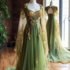 Vintage A Line  Tulle Sage Green Prom Dress