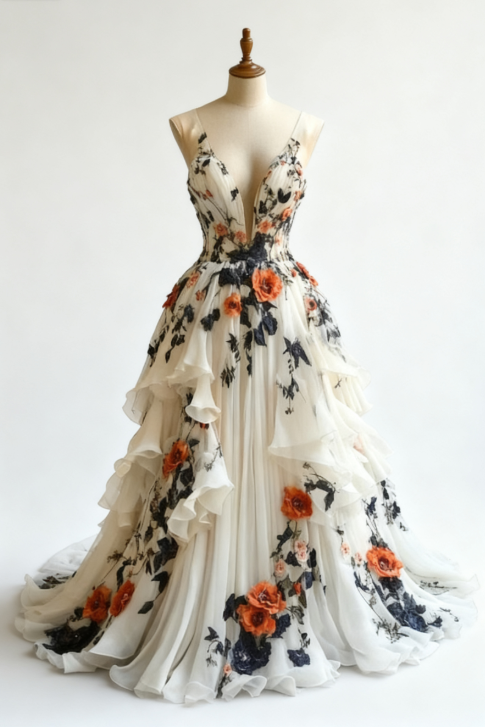 Fairytale A-Line Wedding Dress Œ¸Chiffon 3D Applique Evening Dress