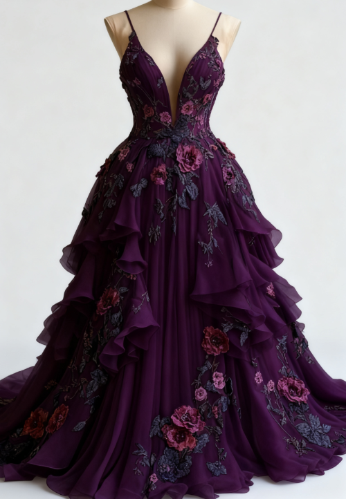 Fairytale A-Line Wedding Dress Œ¸Chiffon 3D Applique Evening Dress