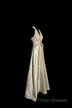 Vintage A Line V Neckline Champagne Lace Formal Prom Gown Fairy Formal Prom Dress