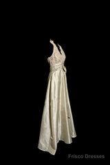 Vintage A Line V Neckline Champagne Lace Prom Gown Fairy Prom Dresses