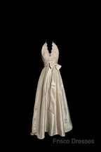 Vintage A Line V Neckline Champagne Lace Formal Prom Gown Fairy Formal Prom Dress