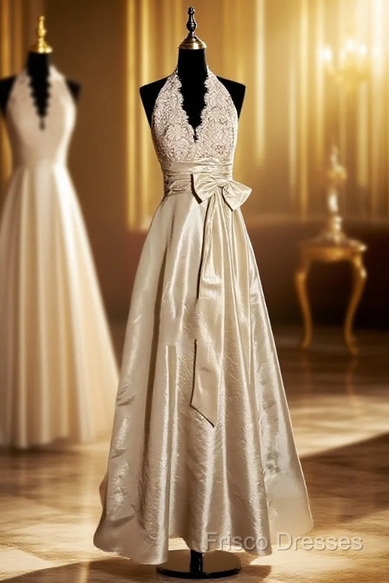 Vintage A Line V Neckline Champagne Lace Formal Prom Gown Fairy Formal Prom Dress Main image