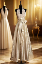 Vintage A Line V Neckline Champagne Lace Formal Prom Gown Fairy Formal Prom Dress