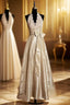 Vintage A Line V Neckline Champagne Lace Formal Prom Gown Fairy Formal Prom Dress