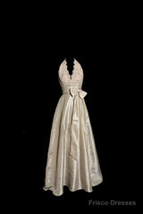 Vintage A Line V Neckline Champagne Lace Prom Gown Fairy Prom Dresses