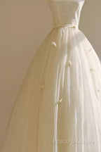Vintage Ball Gown Bateau White Tea Length Wedding Dress Brides Dress