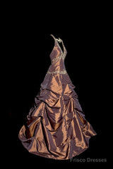 Vintage Ball Gown Halter Brown Sleeveless Long Prom Gown Fairy Prom Dresses