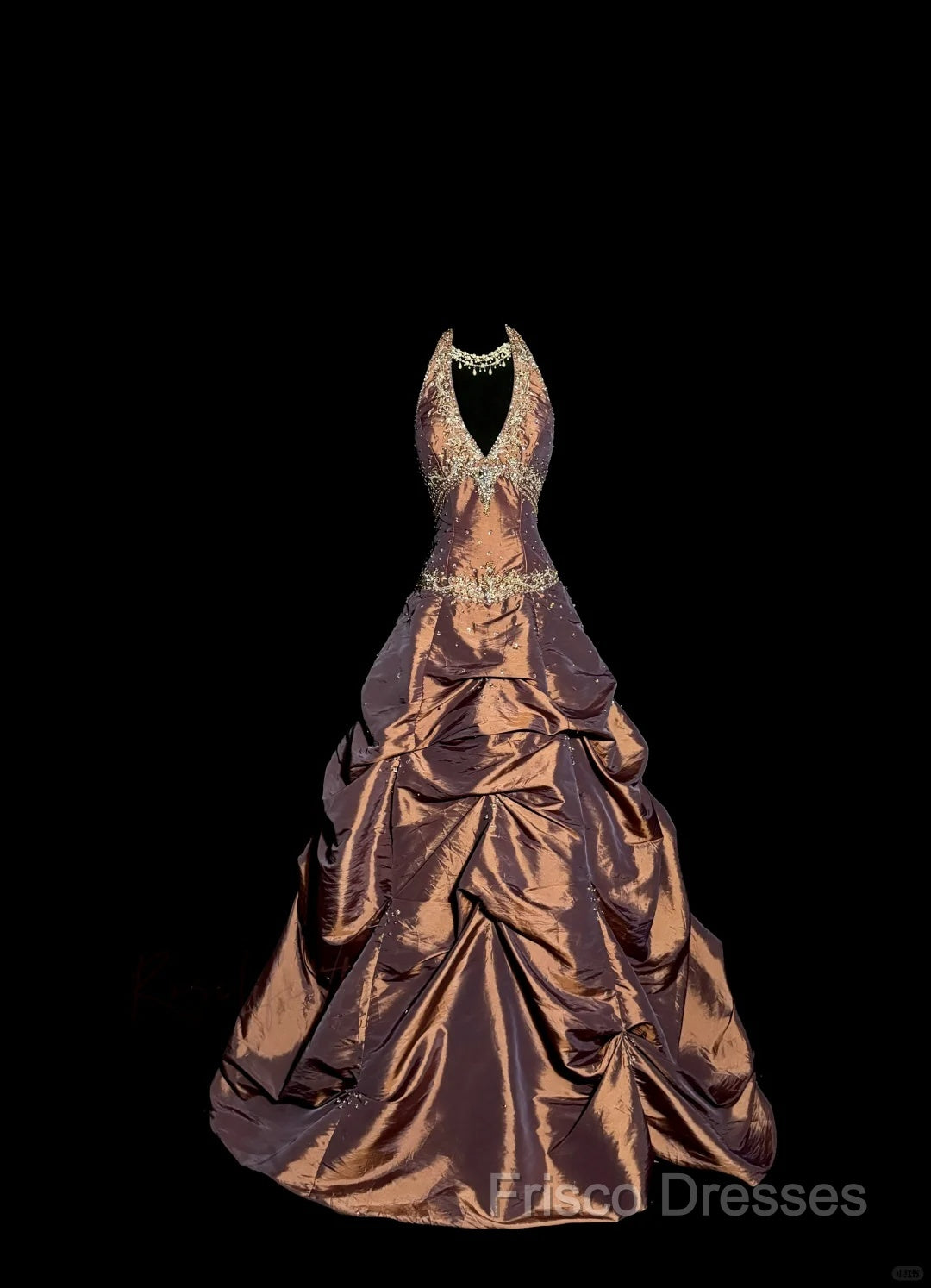 Vintage Ball Gown Halter Brown Sleeveless Long Formal Prom Gown Fairy Formal Prom Dress