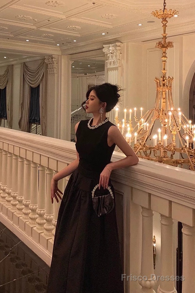 Vintage Ball Gown Jewel Sleeveless Black Satin Prom Dresses Birthday Outfits Secondary image