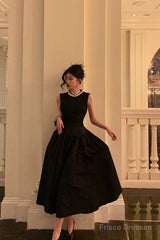 Vintage Ball Gown Jewel Sleeveless Black Satin Prom Dresses Birthday Outfits