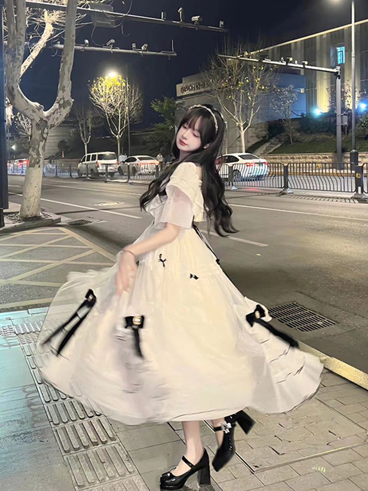 Vintage Ball Gown Off The Shoulder White Chiffon Summer 18Th Birthday Dress Lolita Dress Birthday Outfits Main image