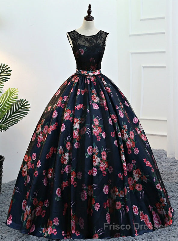 Vintage Ball Gown Print Backless Floor Length Quinceanera Dresses Main image