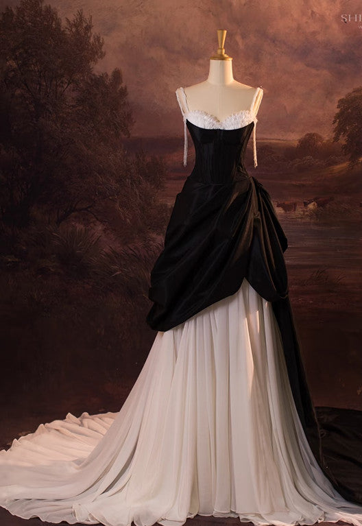 Vintage Ball Gown Spaghetti Straps Black Long Prom Dresses 1950S Retro Evening Dress Secondary image