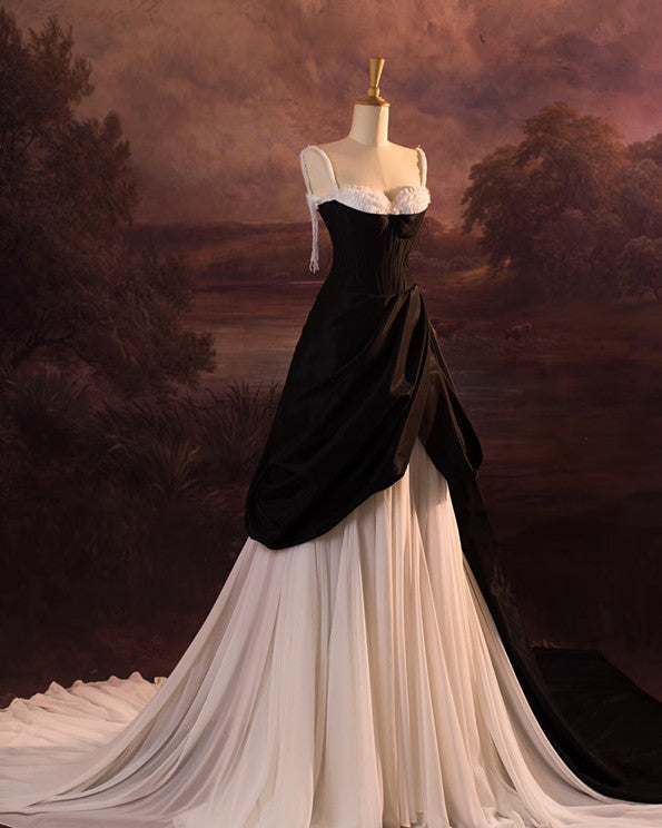 Vintage Ball Gown Spaghetti Straps Black Long Prom Dresses 1950S Retro Evening Dress Main image