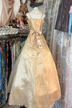 Vintage Ball Gown Spaghetti Straps Sleeveless Long Gold Formal Dress Formal Prom Dress