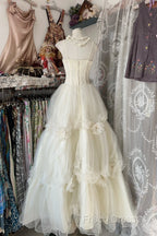 Vintage Ball Gown Spaghetti Straps Sleeveless Long White Formal Dress Formal Prom Dress