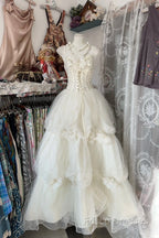 Vintage Ball Gown Spaghetti Straps Sleeveless Long White Formal Dress Formal Prom Dress