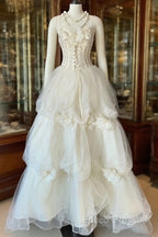 Vintage Ball Gown Spaghetti Straps Sleeveless Long White Formal Dress Formal Prom Dress