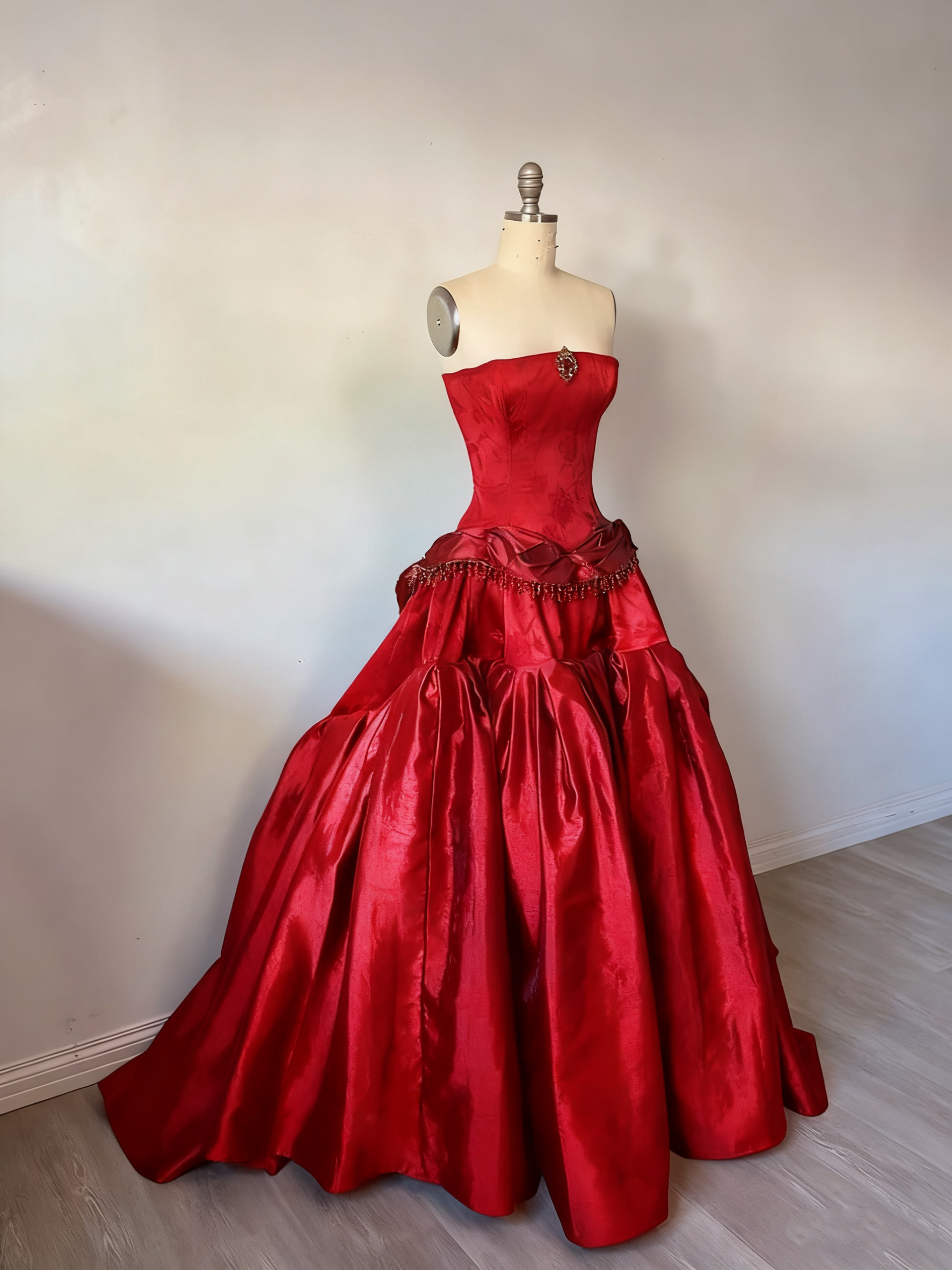 Vintage Ball Gown Strapless Burgundy Sleeveless Satin 90S Classy Prom Dresses Inspiration Party Dress Princess Graduation Dress