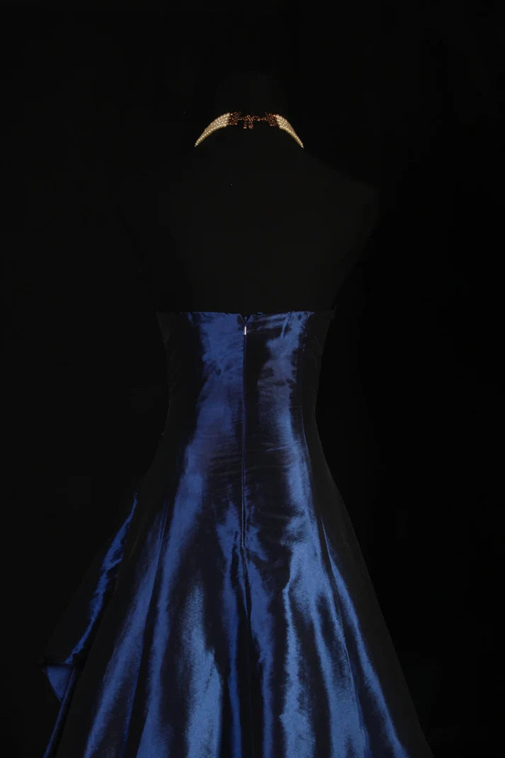 Vintage Ball Gown Strapless Navy Blue Satin Long Prom Dresses Party Dress Secondary image