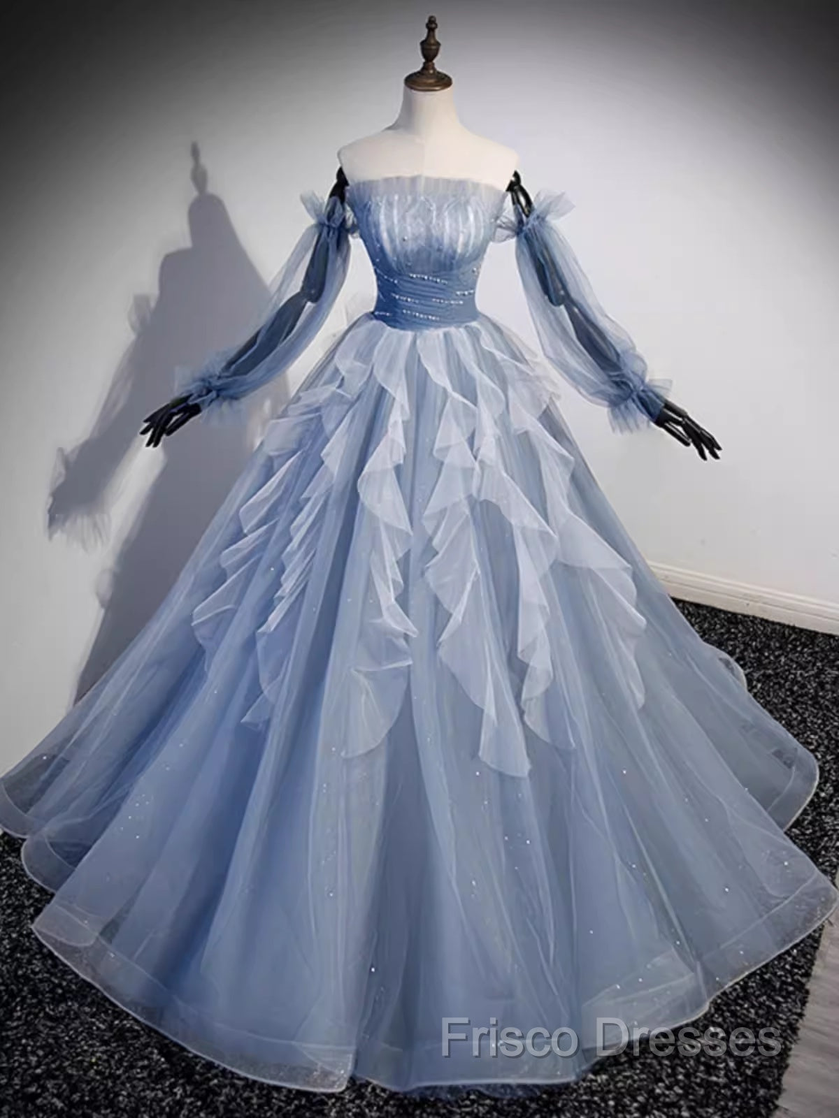 Vintage Ball Gown Strapless Satin Dusty Blue Tulle Long Formal Prom Dress Formal Dress Secondary image
