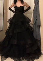 Vintage Ball Gown Strapless Sleeveless Long Tulle Black Prom Dress