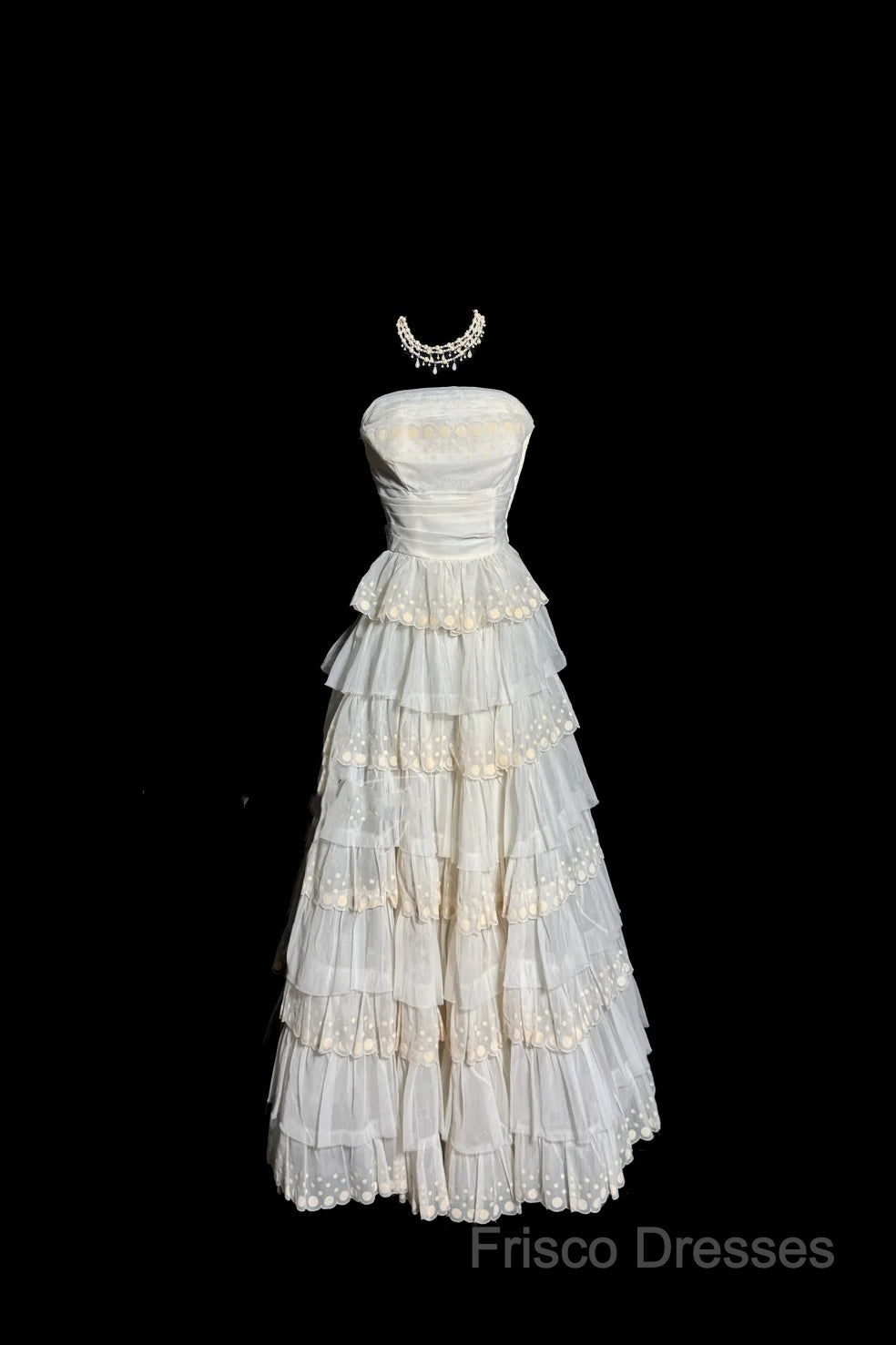 Vintage Ball Gown Strapless White Lace Formal Prom Gown Fairy Formal Prom Dress