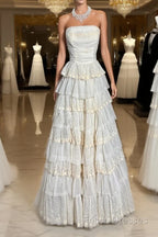Vintage Ball Gown Strapless White Lace Formal Prom Gown Fairy Formal Prom Dress